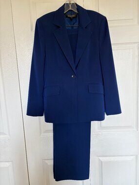 Kasper Royal Blue 2-Piece Pant Suit Set - Size 8 - Hemmed to 29 1/2" Inseam